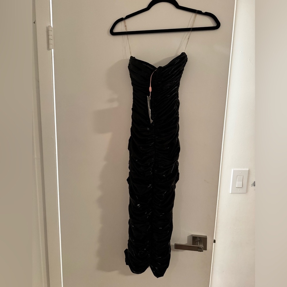House of CB Black Strapless Ruched Dress